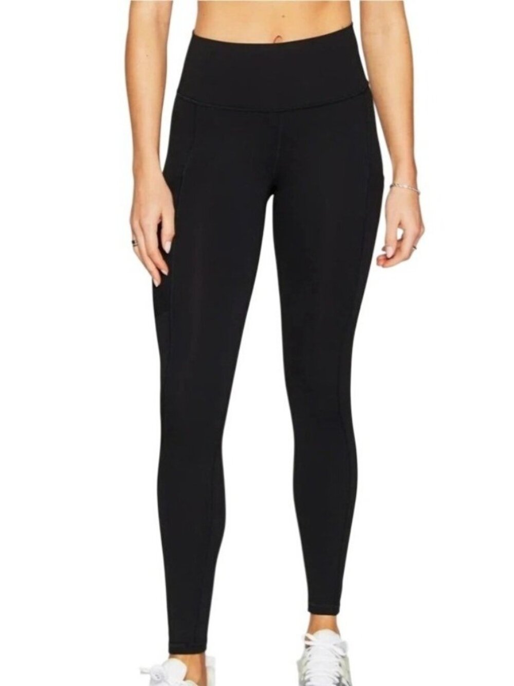 NWOT Fabletics Women's M Black High-Waisted Leggings  Side Pocket